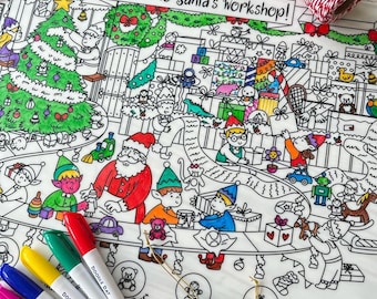 Reusable Colouring Mat A3 Size – Christmas Edition 2 (Santa's Workshop) Reusable Colouring Mat by Doodle Dat (an Erda Ally brand)