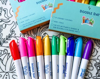 Set of 10 Dry-Erase Markers for Doodle Dat Reusable Colouring Mats  (an Erda Ally brand)