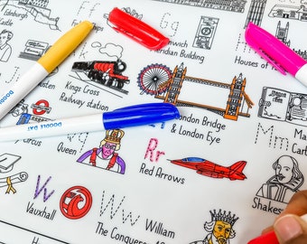Reusable Colouring Mat by Doodle Dat - Large Size UK A-Z Edition