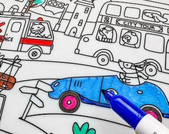Reusable Colouring Mat A3 Size – Beep Beep by Doodle Dat (an Erda Ally brand)