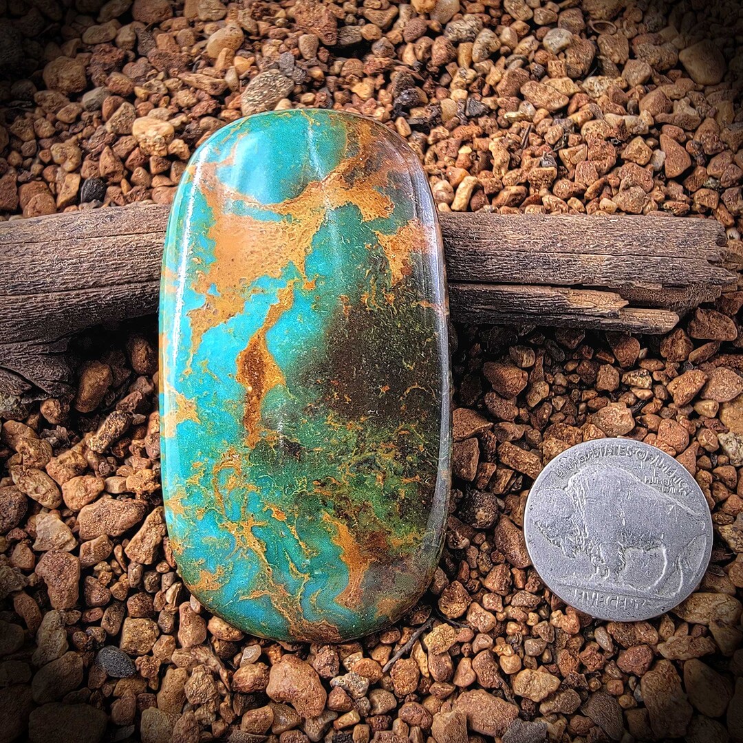 Rising Phoenix Turquoise. Huge Turquoise Cabochon. Bluegreen bed