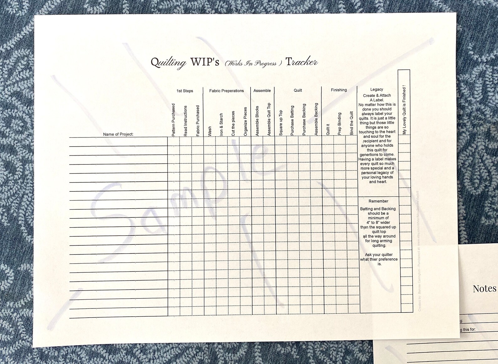 QUILTERS WIP TRACKER New Addition 2021 Easy Printable Etsy