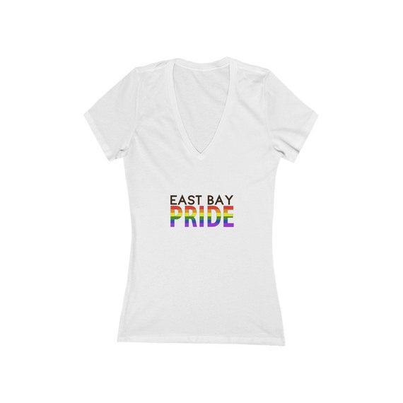 Women's Jersey Short Sleeve Deep V-Neck Tee - show your pride- wear with pride, proud, LGBTQ, couples, same-sex, love is love, gift