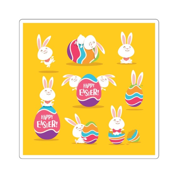 Square Stickers - easter, happy easter, bunny, rabbit, eggs, celebrate, family, fun, church, kids, children