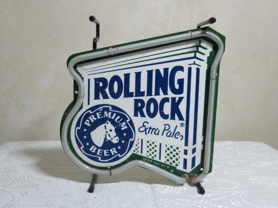 Small Green Illuminated Vintage Rolling Rock Beer Sign From the