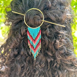 Perlen türkis, rot, rosa und gold Fransen-Haarclip, Haarnadel, Haarschmuck