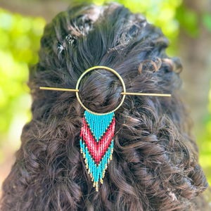 Perlen türkis, rot, rosa und gold Fransen-Haarclip, Haarnadel, Haarschmuck
