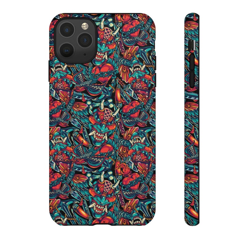 Iphone xs case iphone 11 case samsung case 20 Japanese Demon Tattoo Phone Case: Iphone cases biker phone case