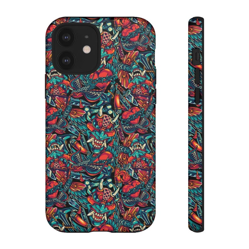 Iphone xs case iphone 11 case samsung case 20 Japanese Demon Tattoo Phone Case: Iphone cases biker phone case