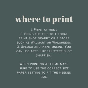 Pode incluir: Um fundo verde com texto branco que explica onde imprimir um documento. O texto diz: "onde imprimir" 1. Imprimir em casa 2. Levar o arquivo para uma loja de impress&atilde;o local ou para uma loja como Walmart ou Walgreens. 3. Carregar e imprimir online. Voc&ecirc; pode usar aplicativos como Shutterfly ou Snapfish. Ao imprimir em casa, certifique-se de usar o tamanho de papel correto para que caiba no tamanho necess&aacute;rio.