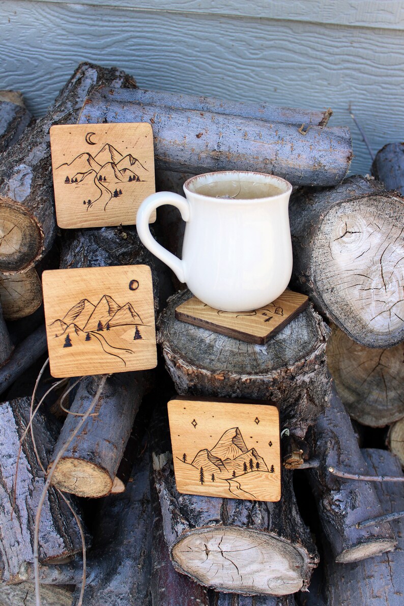 Wooden Mountain Drink Coasters