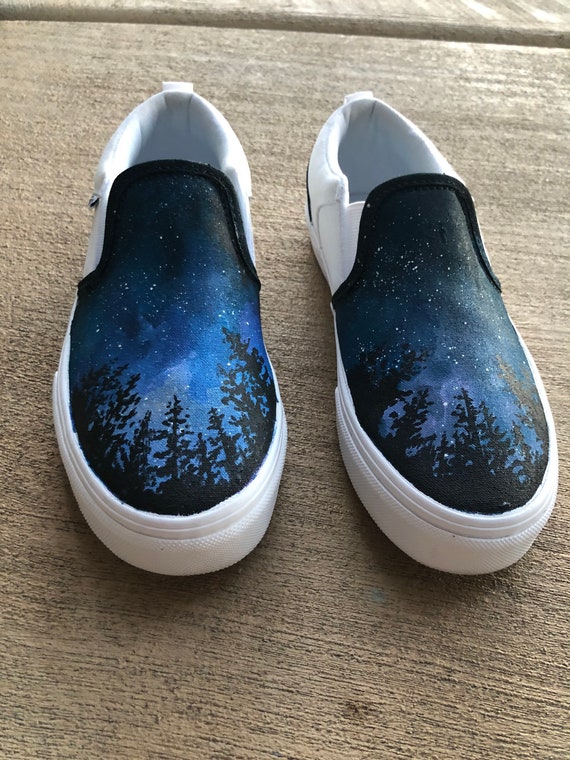 Custom Galaxy Forest Painted Vans Canvas Shoes for Kids or - Etsy