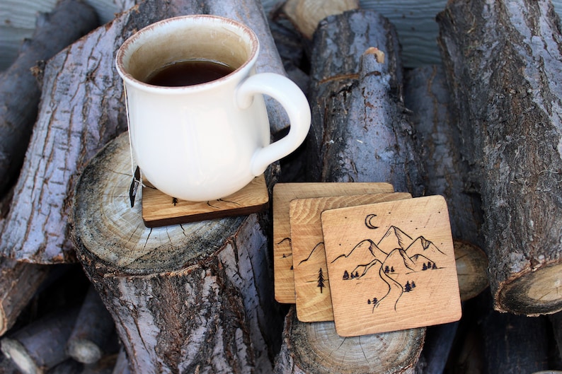 Wooden Mountain Drink Coasters