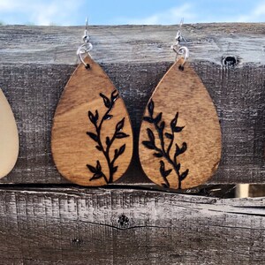 Wooden teardrop vine earrings