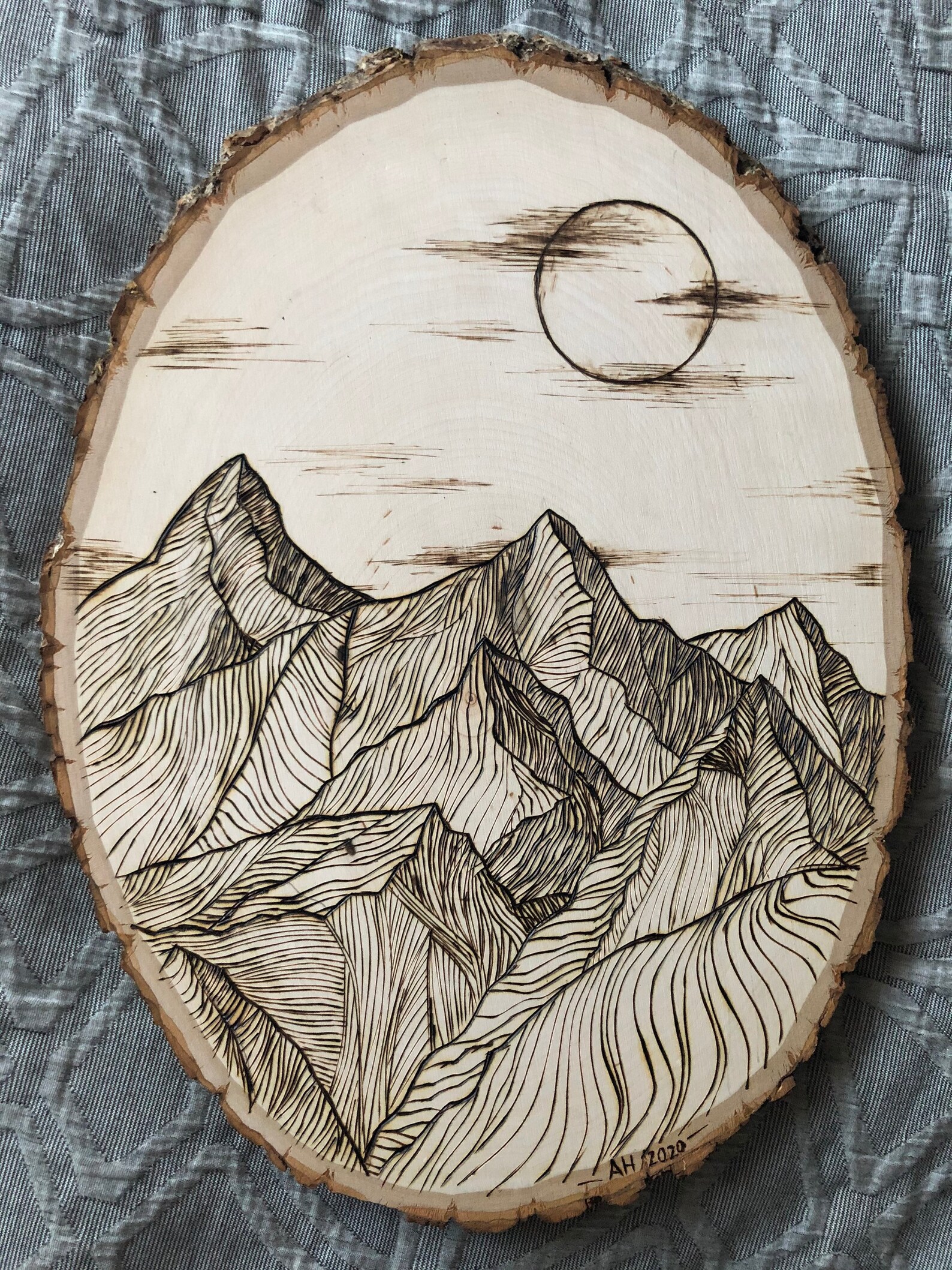 Beautiful Wood Burned Mountain Scene Wall Decor large Etsy