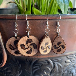 Lauburu Basque symbol wood burned earrings