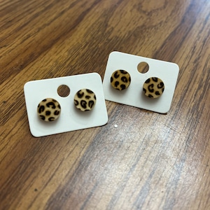 Leopard print cheetah wood stud earrings