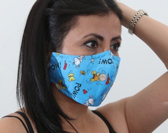 Snoopy Face Mask Pow Wow!, Fabric Face Mask, Washable Face Mask, Reusable Face Mask