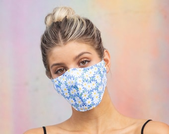 Blue Daisy Face Mask  -  Floral Face Masks, Hand Made Face Mask with replaceable filter, Daisies