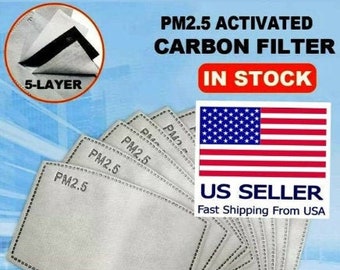 PM 2.5 Face Mask Filter / Activated carbon mask filter for an additional layer of filtering / Fast Shipping! USA Seller / 10 Pk