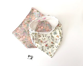 Liberty Baby Girl Bib Set | Two Baby Bandanas | Girls Dribble Bib | Baby Shower Gift Pack | Feeding Bib