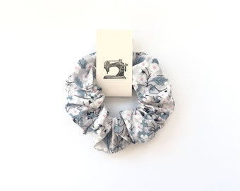 Liberty Hair Scrunchie | Luxury Hair Tie | Liberty Gift | Mitsi Pink & Light Grey Tana Lawn