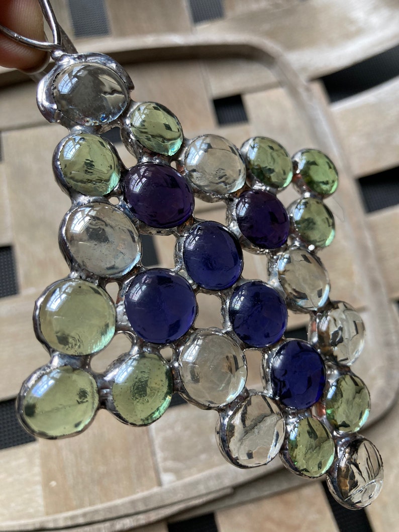 Green and Clear border Purple Cross Ornament Glass Sun Catcher Cross