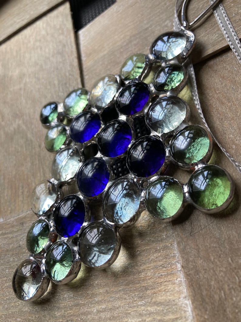 Green and Clear border Purple Cross Ornament Glass Sun Catcher Cross
