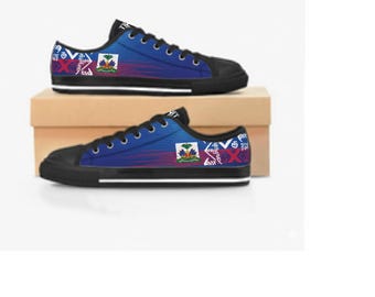 Haïtiaanse vlag grafische sneakers heren | Blauwe sportschoenen