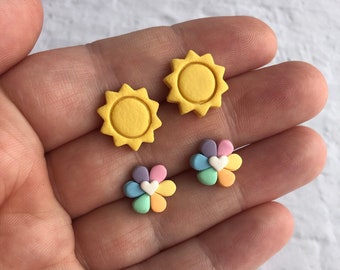Sun Studs, Pastel Rainbow Tiny Flower Stud Pack