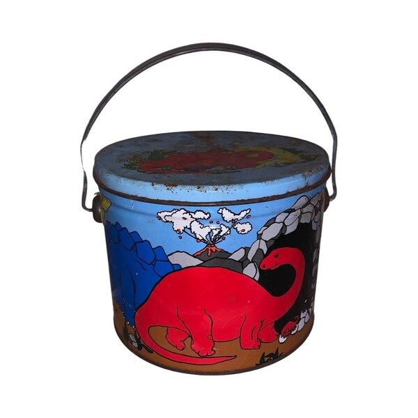 Vintage 50-60’s TinDeco Dinosaur Pail with Lid