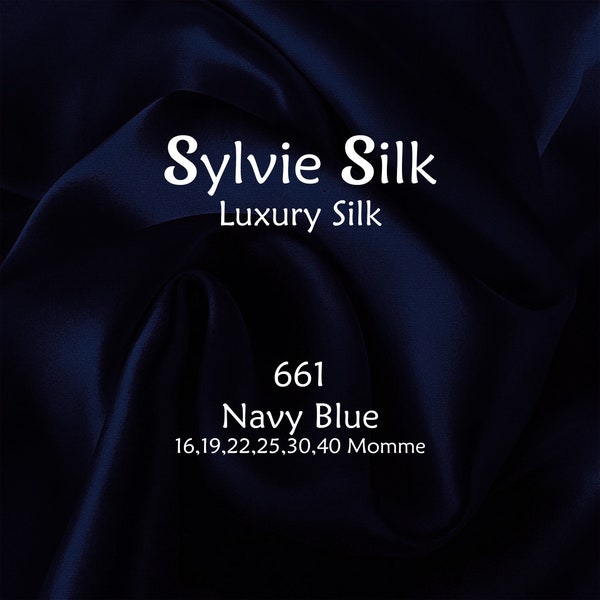 16,19 & 22 Momme Mulberry Silk Fabric NAVY BLUE Width 45” | Grade 6A 100% Pure Mulberry Silk Charmeuse| Organic| Half Yard or One Yard