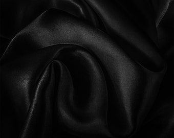 25 Momme Mulberry Silk Fabric BLACK Width 54” | Grade 6A 100% Pure Mulberry Silk Charmeuse| Organic| Half Yard or One Yard