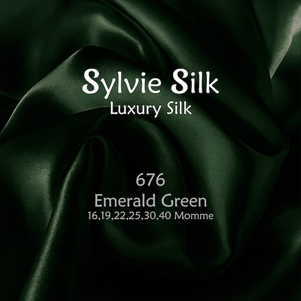16,19 & 22 Momme Mulberry Silk Fabric EMERALD GREEN Width 45” | Grade 6A 100% Pure Mulberry Silk Charmeuse| Organic| Half Yard or One Yard