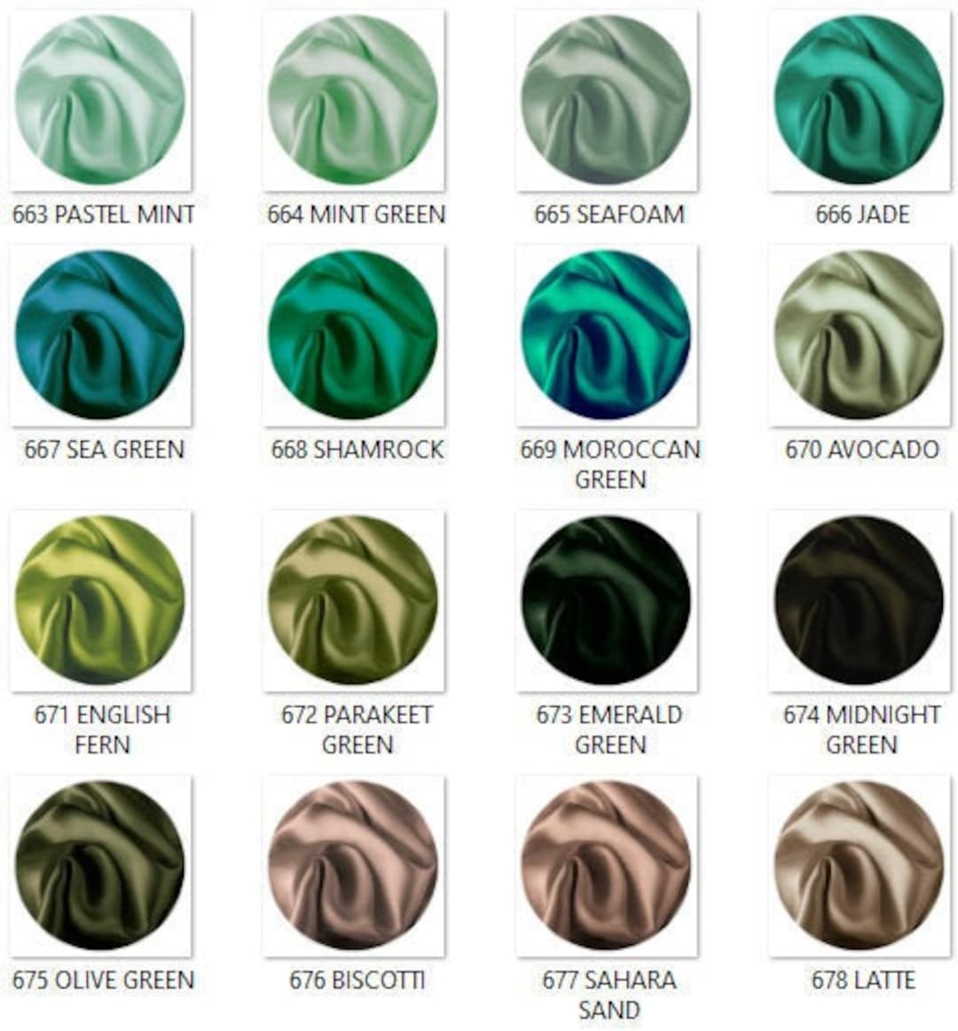 Mulberry Silk Fabric GREEN PALETTE 16 or 19 Momme Grade 6A Pure