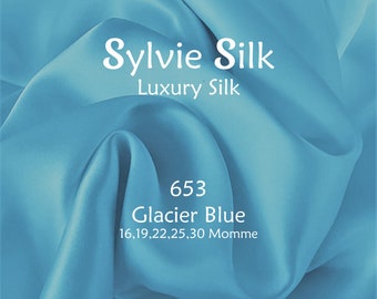 16,19 & 22 Momme Mulberry Silk Fabric GLACIER BLUE Width 45” | Grade 6A 100% Pure Mulberry Silk Charmeuse| Organic| Half Yard or One Yard
