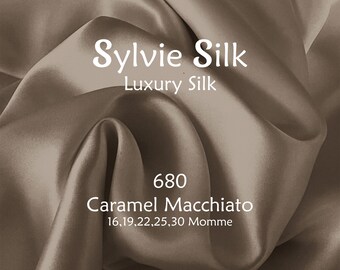 25 & 30 Momme Mulberry Silk Fabric CARAMEL MACCHIATO Width 45” | Grade 6A 100% Pure Mulberry Silk Charmeuse| Organic| Half Yard or One Yard