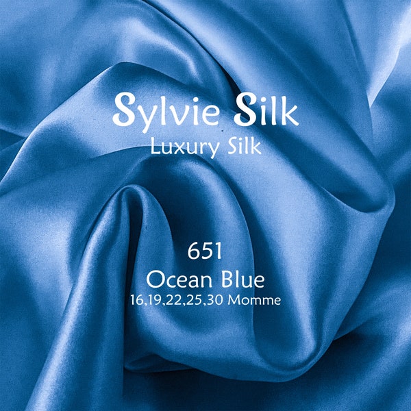 16,19 & 22 Momme Mulberry Silk Fabric OCEAN BLUE Width 45” | Grade 6A 100% Pure Mulberry Silk Charmeuse| Organic| Half Yard or One Yard