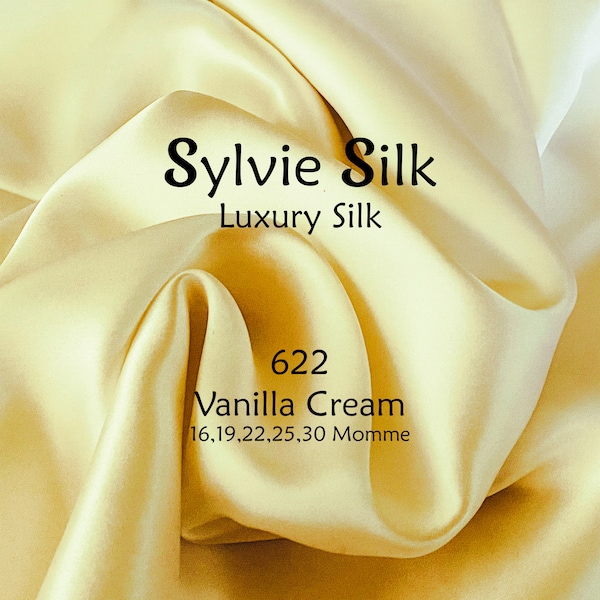 16,19 & 22 Momme Mulberry Silk Fabric VANILLA CREAM Width 45” | Grade 6A 100% Pure Mulberry Silk Charmeuse| Organic| Half Yard or One Yard