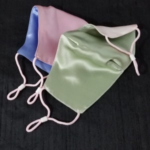 Azalea Pink & French Blue Reversible Two-Tone 100% Pure Silk Charmeuse Face Mask. Choose your colors. Washable and Hypoallergenic image 6