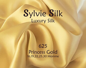 16,19 & 22 Momme Mulberry Silk Fabric PRINCESS GOLD Width 45” | Grade 6A 100% Pure Mulberry Silk Charmeuse| Organic| Half Yard or One Yard