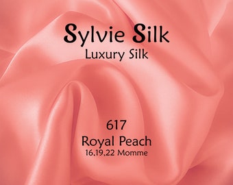16,19 & 22 Momme Mulberry Silk Fabric ROYAL PEACH Width 45” | Grade 6A 100% Pure Mulberry Silk Charmeuse| Organic| Half Yard or One Yard