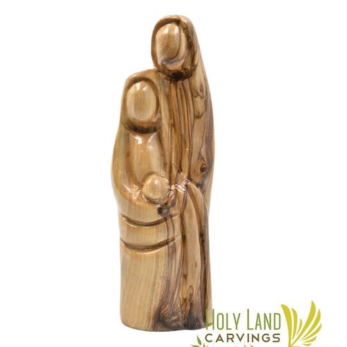Olive Wood Holy Family Statue, Wooden Holy Family Figurine for Home