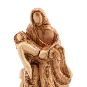 Pieta sculpture Made of Quality Olive Wood in the Holy Land - Virgin Mary cradling the dead body of Jesus