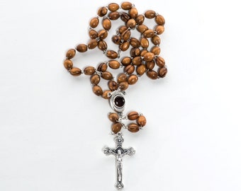 Olive Wood Catholic Rosary with Soil from Bethlehem The Holy Land | Wooden Holy Rosary 20 Inches Long