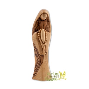 Virgin Mary Holding Holy Rosary Statue | Catholic Rosary Mary Statue Made of Olive Wood in the Holy Land | Gift for any age or Occasion