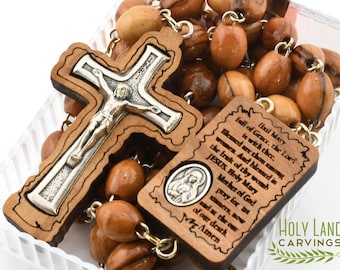 Olive Wood Rosary Handmade in Bethlehem | Hail Mary Prayer & Icon