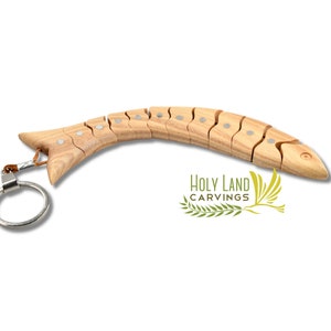 Moving Fish Olive Wood Key Chain Made in Bethlehem the Holy Land - Fish Keychain with Natural Movement - Gift for Fisherman