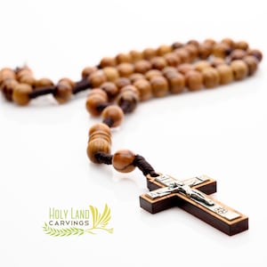 Olive Wood Rosary, Wooden Cross Pendant Holy Rosary Made in the Holy Land, Catholic Rosary, Rosary Necklace