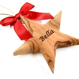 Personalized Star Ornaments, Olive Wood Star Ornament, Personalized Christmas Ornaments, Custom Name Ornaments for Kids, Ornament Gift